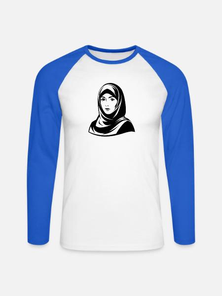 Hijab Woman - Unisex Long Sleeve Baseball T-Shirt - white/royal blue