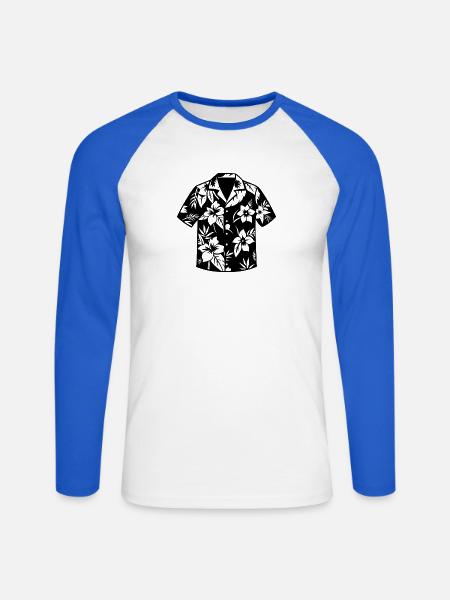 Hawaiihemd - Unisex Baseballshirt langarm - Weiß/Royalblau