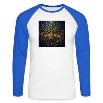 Mystic Tree mit Juwelen und Knoten - Unisex Baseballshirt langarm - Weiß/Royalblau - Vorne - Nik (191cm)