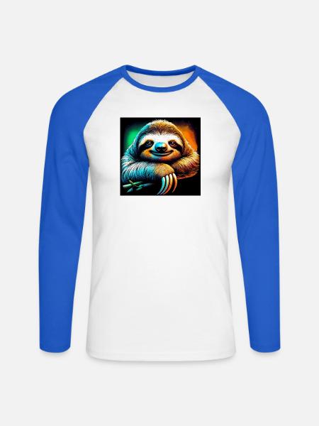 Faultier - Unisex Baseballshirt langarm - Weiß/Royalblau