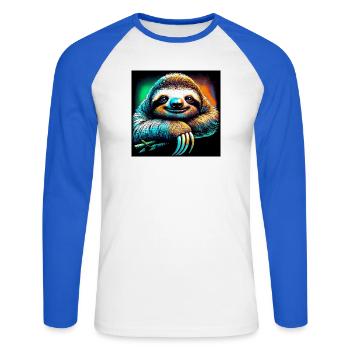 Faultier - Unisex Baseballshirt langarm - Weiß/Royalblau - Vorne - Nik (191cm)