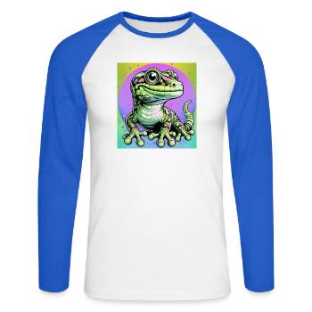 Gecko - Unisex Baseballshirt langarm - Weiß/Royalblau - Vorne - Nik (191cm)