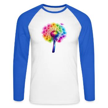 Regenbogen-Pusteblume - Unisex Baseballshirt langarm - Weiß/Royalblau - Vorne - Nik (191cm)