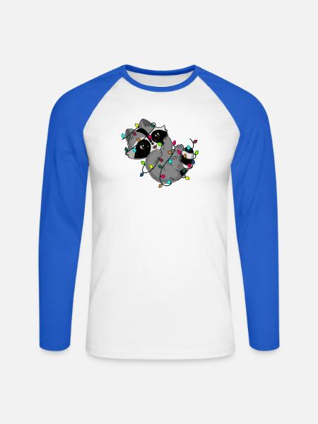 Snuggles der Waschbär und die Lichterkette - Unisex Baseballshirt langarm - Weiß/Royalblau