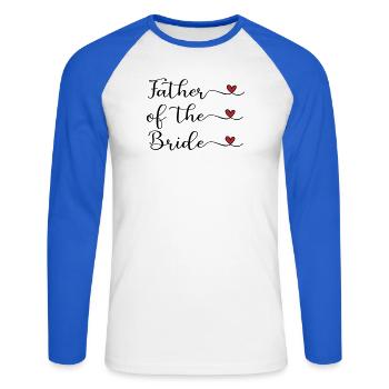 Vater der Braut - Unisex Baseballshirt langarm - Weiß/Royalblau - Vorne - Nik (191cm)