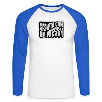 Growth Can Be Messy Persönlich Wachstum Zitat Logo - Unisex Baseballshirt langarm - Weiß/Royalblau - Vorne - Nik (191cm)
