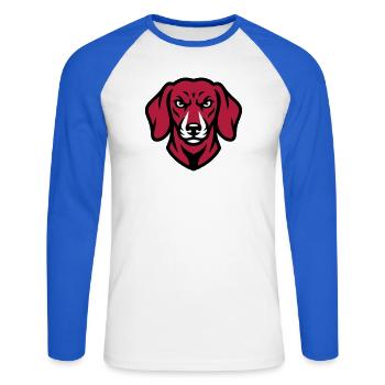 Dackel Maskottchen Logo - Unisex Baseballshirt langarm - Weiß/Royalblau - Vorne - Nik (191cm)