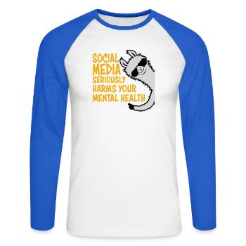 Les réseaux sociaux nuisent sérieusement à la santé mentale Lama - T-shirt baseball manches longues Homme - blanc/bleu royal - Devant - Nik (191cm)