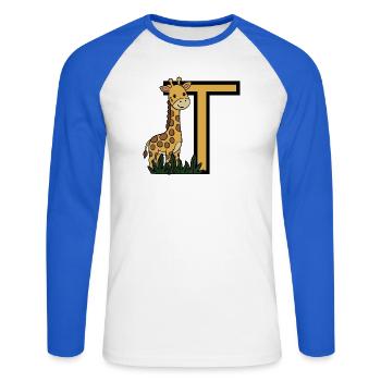 Giraffe et conception de l’alphabet en T - T-shirt baseball manches longues Homme - blanc/bleu royal - Devant - Nik (191cm)
