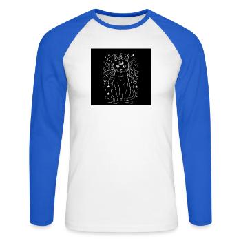 Magic Cat und Crescent Moon – Hexen-Goth - Unisex Baseballshirt langarm - Weiß/Royalblau - Vorne - Nik (191cm)