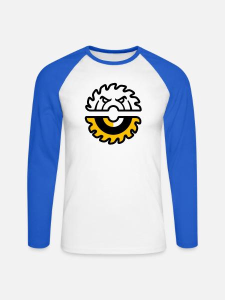 Circular Saw Face Graphic - Unisex Long Sleeve Baseball T-Shirt - white/royal blue
