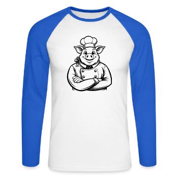 Chef Pig - Unisex Baseballshirt langarm - Weiß/Royalblau - Vorne - Nik (191cm)