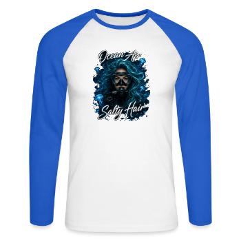 Ocean Air Salty Hair Tauchen Meer Quallen - Unisex Baseballshirt langarm - Weiß/Royalblau - Vorne - Nik (191cm)