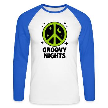 Groovy Peace Zeichen Logo - Unisex Baseballshirt langarm - Weiß/Royalblau - Vorne - Nik (191cm)