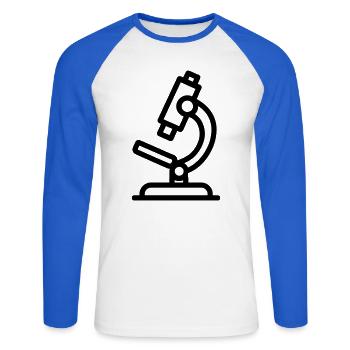 Mikroskop - Unisex Baseballshirt langarm - Weiß/Royalblau - Vorne - Nik (191cm)