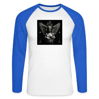 The Fallen Angel - Unisex Long Sleeve Baseball T-Shirt - white/royal blue - Front - Nik (191cm)