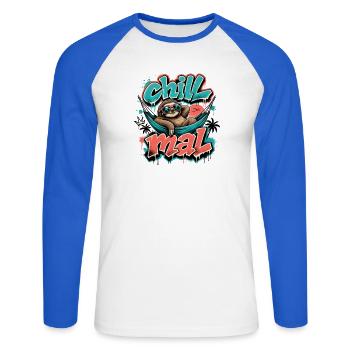 Chill Mal  Cooles Faultier Graffiti Design - Unisex Baseballshirt langarm - Weiß/Royalblau - Vorne - Nik (191cm)