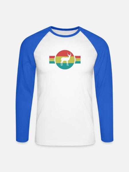 Antilope Retro Sunset – Safari Wildtier - Unisex Baseballshirt langarm - Weiß/Royalblau