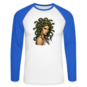 Medusa Schlangenhaar Ikone - Unisex Baseballshirt langarm - Weiß/Royalblau - Vorne - Nik (191cm)