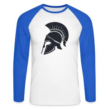 Silhouette du casque spartiate - T-shirt baseball manches longues Homme - blanc/bleu royal - Devant - Nik (191cm)