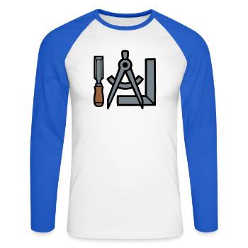 Tischler Werkzeuge Grafik - Unisex Baseballshirt langarm - Weiß/Royalblau - Vorne - Nik (191cm)