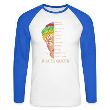 Sternzeichen Fische - Unisex Baseballshirt langarm - Weiß/Royalblau - Vorne - Nik (191cm)