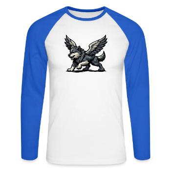 Flügelwolf Majestätisch - Unisex Baseballshirt langarm - Weiß/Royalblau - Vorne - Nik (191cm)