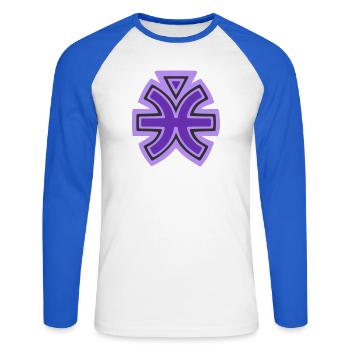 Fische- und Wasserstammessymbol - Unisex Baseballshirt langarm - Weiß/Royalblau - Vorne - Nik (191cm)