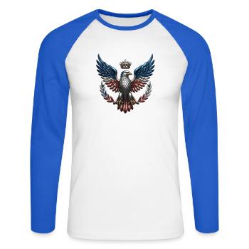 Königlicher US Adler – Freiheit & Krone Wappen - Unisex Baseballshirt langarm - Weiß/Royalblau - Vorne - Nik (191cm)