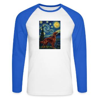 Irischer Zuspieler, Sternennacht – Roter Zuspieler, Hundemama, Vater, - Unisex Baseballshirt langarm - Weiß/Royalblau - Vorne - Nik (191cm)
