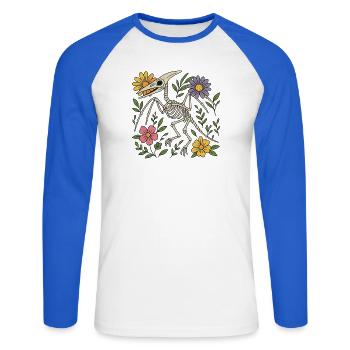 Pterodactylus Skelett mit Blumen - Unisex Baseballshirt langarm - Weiß/Royalblau - Vorne - Nik (191cm)