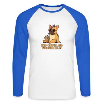 Eiskaffee und Frenchie-Frisur - Unisex Baseballshirt langarm - Weiß/Royalblau - Vorne - Nik (191cm)
