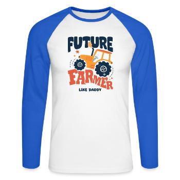 Futur fermier comme papa bébé tracteur - T-shirt baseball manches longues Homme - blanc/bleu royal - Devant - Nik (191cm)
