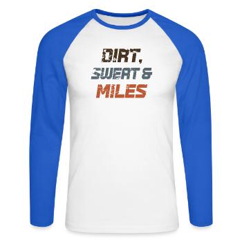 Saleté, Sueur et Kilomètres - T-shirt baseball manches longues Homme - blanc/bleu royal - Devant - Nik (191cm)