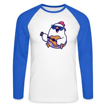 Penguin Guitar Beach Jam - Unisex Baseballshirt langarm - Weiß/Royalblau - Vorne - Nik (191cm)