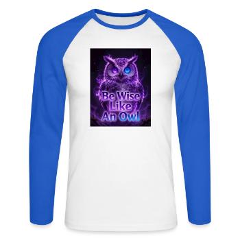 Be Wise Like An Owl - Neon Purple - Unisex Baseballshirt langarm - Weiß/Royalblau - Vorne - Nik (191cm)