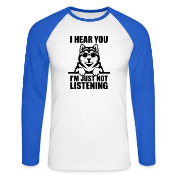 Dictons malamutes d’Alaska Don des Malamutes d’Alaska - T-shirt baseball manches longues Homme - blanc/bleu royal - Devant - Nik (191cm)