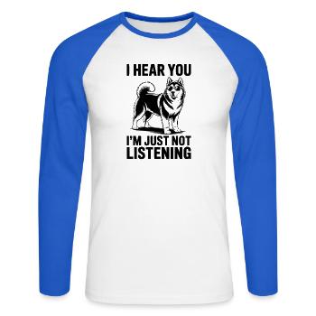 Dictons malamutes d’Alaska Don des Malamutes d’Alaska - T-shirt baseball manches longues Homme - blanc/bleu royal - Devant - Nik (191cm)