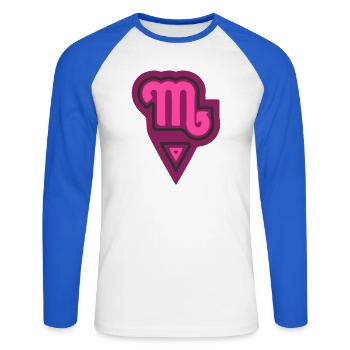 Tierkreis, Stammesskorpion und Wasser - Unisex Baseballshirt langarm - Weiß/Royalblau - Vorne - Nik (191cm)