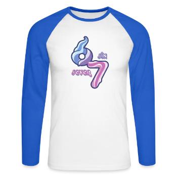 Candy Swirl 67 mème Neon Doodle - T-shirt baseball manches longues Homme - blanc/bleu royal - Devant - Nik (191cm)