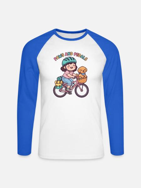 Pfoten und Pedale süßer Fahrradaufkleber - Unisex Baseballshirt langarm - Weiß/Royalblau