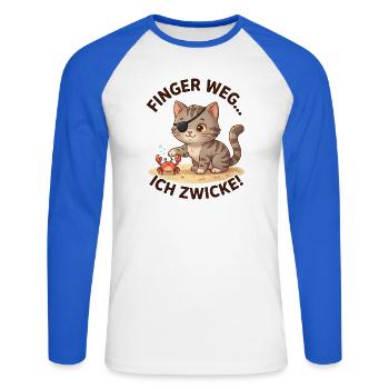 Katze Krabbe Finger weg Spruch - Unisex Baseballshirt langarm - Weiß/Royalblau - Vorne - Nik (191cm)