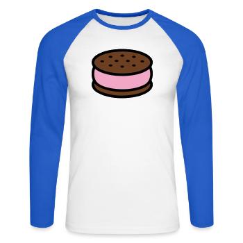 Graphique Sandwich Glace Biscuit - T-shirt baseball manches longues Homme - blanc/bleu royal - Devant - Nik (191cm)