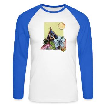 Camping in a tent - Unisex Long Sleeve Baseball T-Shirt - white/royal blue - Front - Nik (191cm)