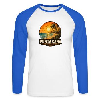 Vacances caribéennes à Punta Cana, République dominicaine - T-shirt baseball manches longues Homme - blanc/bleu royal - Devant - Nik (191cm)