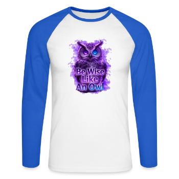 Be Wise Like An Owl Neon Design - Unisex Baseballshirt langarm - Weiß/Royalblau - Vorne - Nik (191cm)