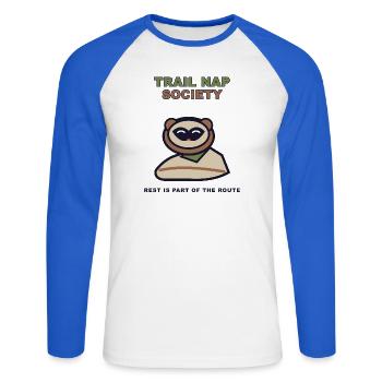 Trail Nap Society - Unisex Baseballshirt langarm - Weiß/Royalblau - Vorne - Nik (191cm)