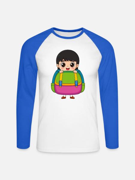 Einschulung Mädchen mit Schulranzen – Schulanfang - Unisex Baseballshirt langarm - Weiß/Royalblau