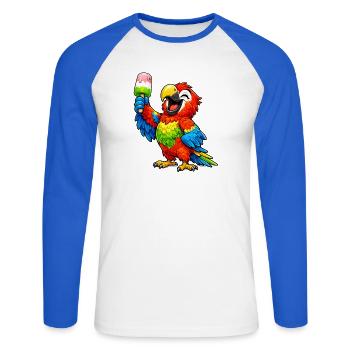 Perroquet avec une glace - T-shirt baseball manches longues Homme - blanc/bleu royal - Devant - Nik (191cm)