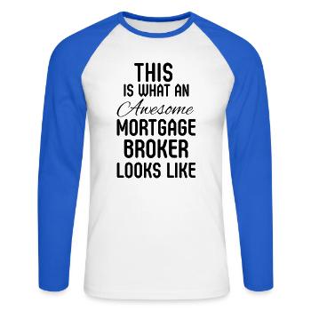 Courtier hypothécaire Agent immobilier Clôture Agent immobilier - T-shirt baseball manches longues Homme - blanc/bleu royal - Devant - Nik (191cm)